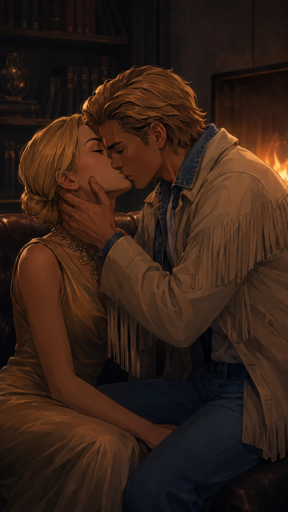 An illustrated romantic scene between two Villain Season characters